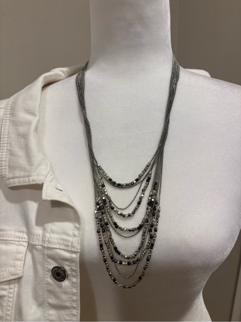 Jessica Simpson  Multi-Strand silver-tone Beaded Layered Necklace